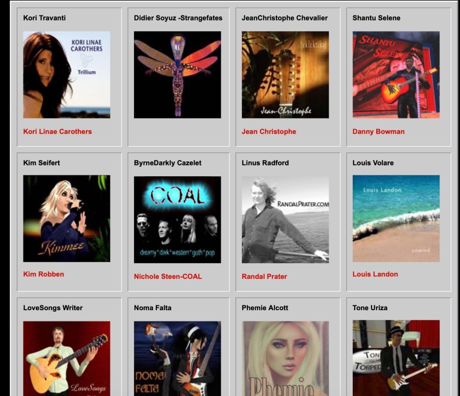 Collage of independent Second Life musicians featured on IndieSpectrum Radio, representing the station’s legacy and future pipeline.