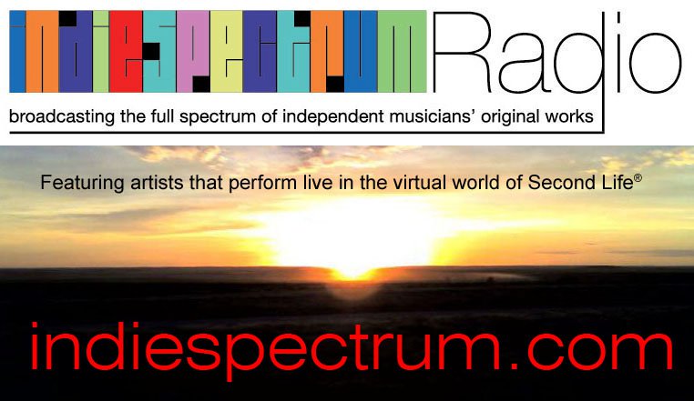 IndieSpectrum Radio logo and banner: broadcasting independent musicians’ original works in Second Life – indiespectrum.com.
