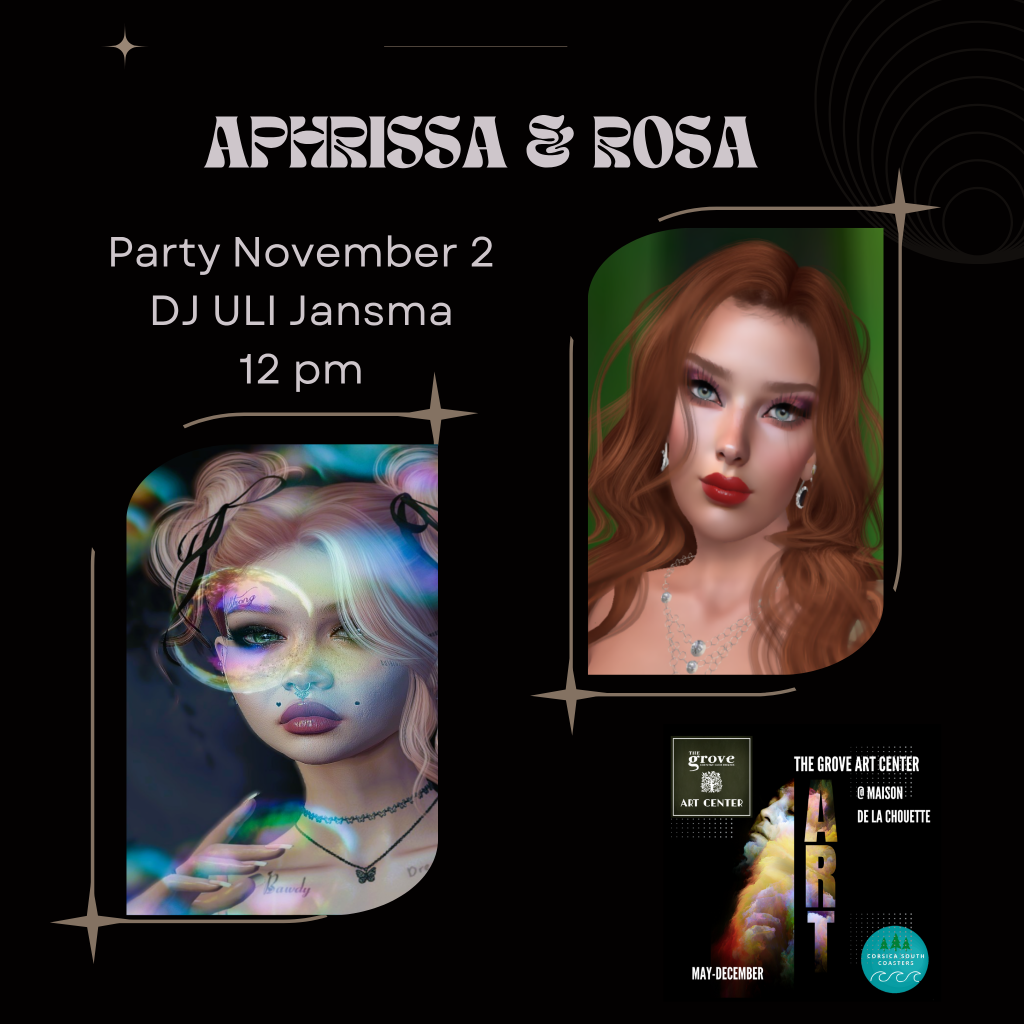 Aphrissa Madeye and Rosamarie Hock's exhibition at Maison de la Chouette, presented by The Grove Art Center. Opening poster November 2