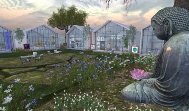 Art exhibits at Cloud Galleries at Corsica South Coasters in Second Life — featuring rotating works by SL artists in a sky gallery setting curated by Owl Dragonash.