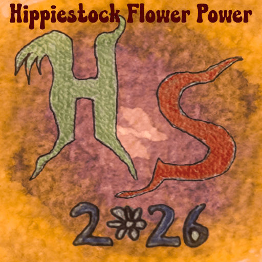 Hippiestock 2026 event stamp celebrating the annual Flower Power festival in Second Life