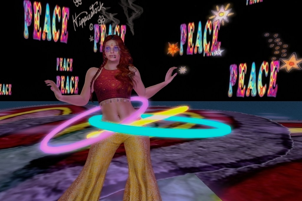 Ceaskay Ballyhoo the creator of the Flower Power art build at Hippiestock
