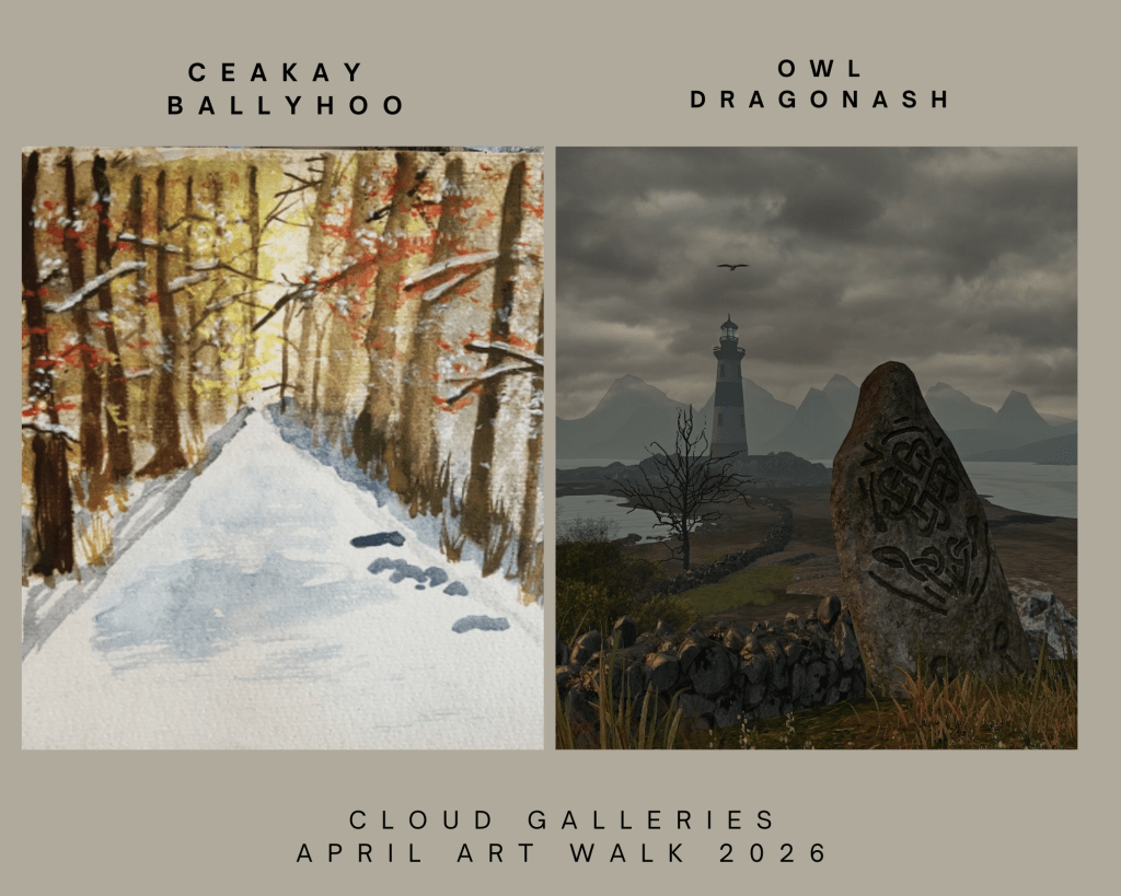 Ceakay Ballyhoo an Owl Dragonash art and photos at Cloud Galleries in Corsica South Coasters.