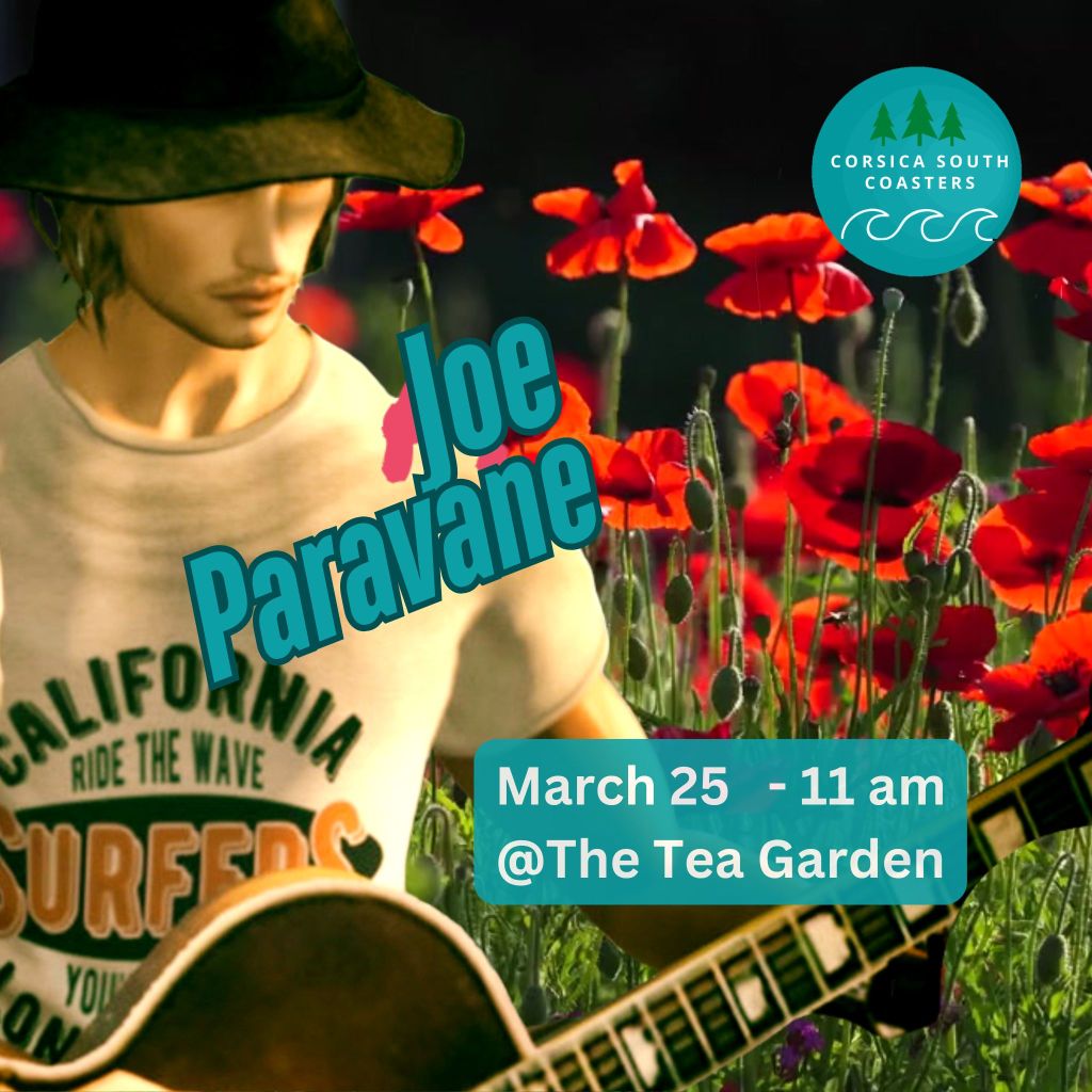 Poster for Joe Paravane @ The Tea Garden in Second Life March 25th 2026.